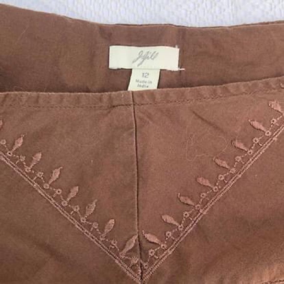 J Jill Embroidered Brown Cotton Skirt 12 - Picture 3 of 5